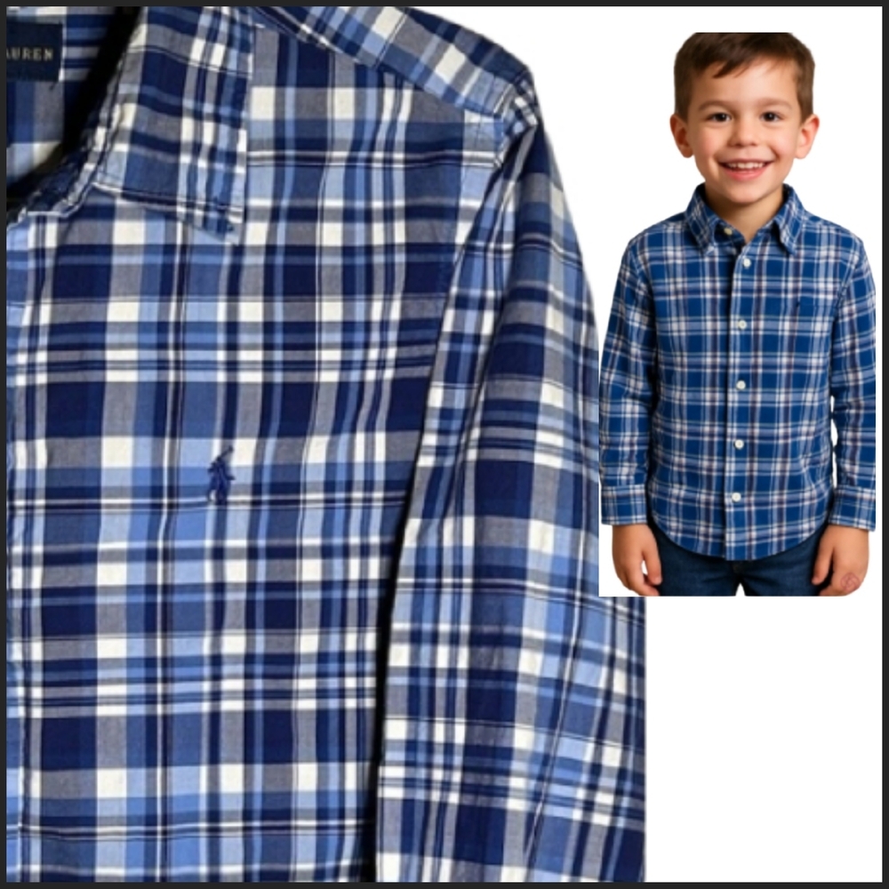 POLO RALPH LAUREN Kid's Blue Plaid Button Down Shirt Small/8.